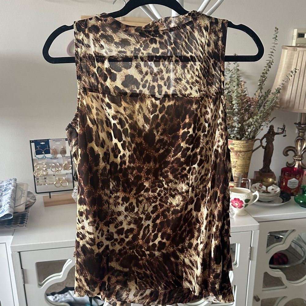 NY Collection Leopard Print Ruffled Tank Top - Picture 3 of 3